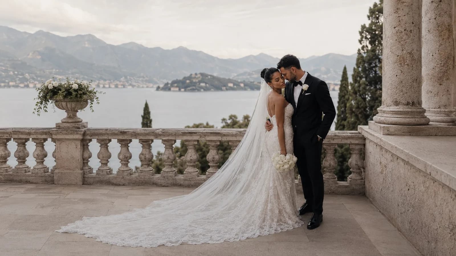 A couple sharing a quiet moment on their wedding day