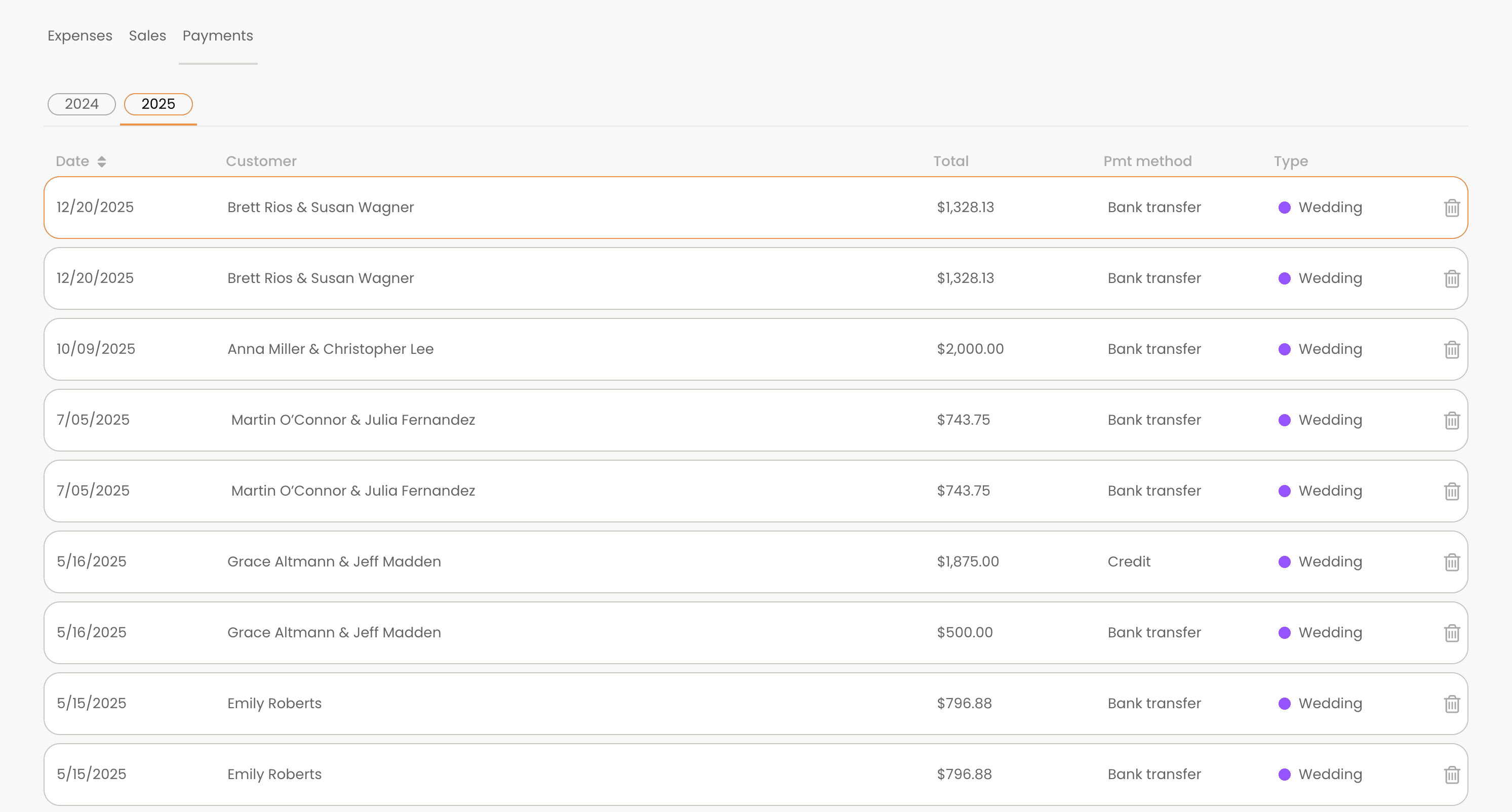 Financial transactions tab in Lemlii