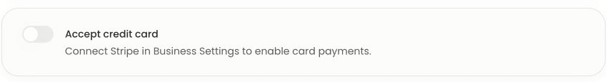Focused current Lemlii Create invoice window showing the complete Accept credit card setting without clipping.
