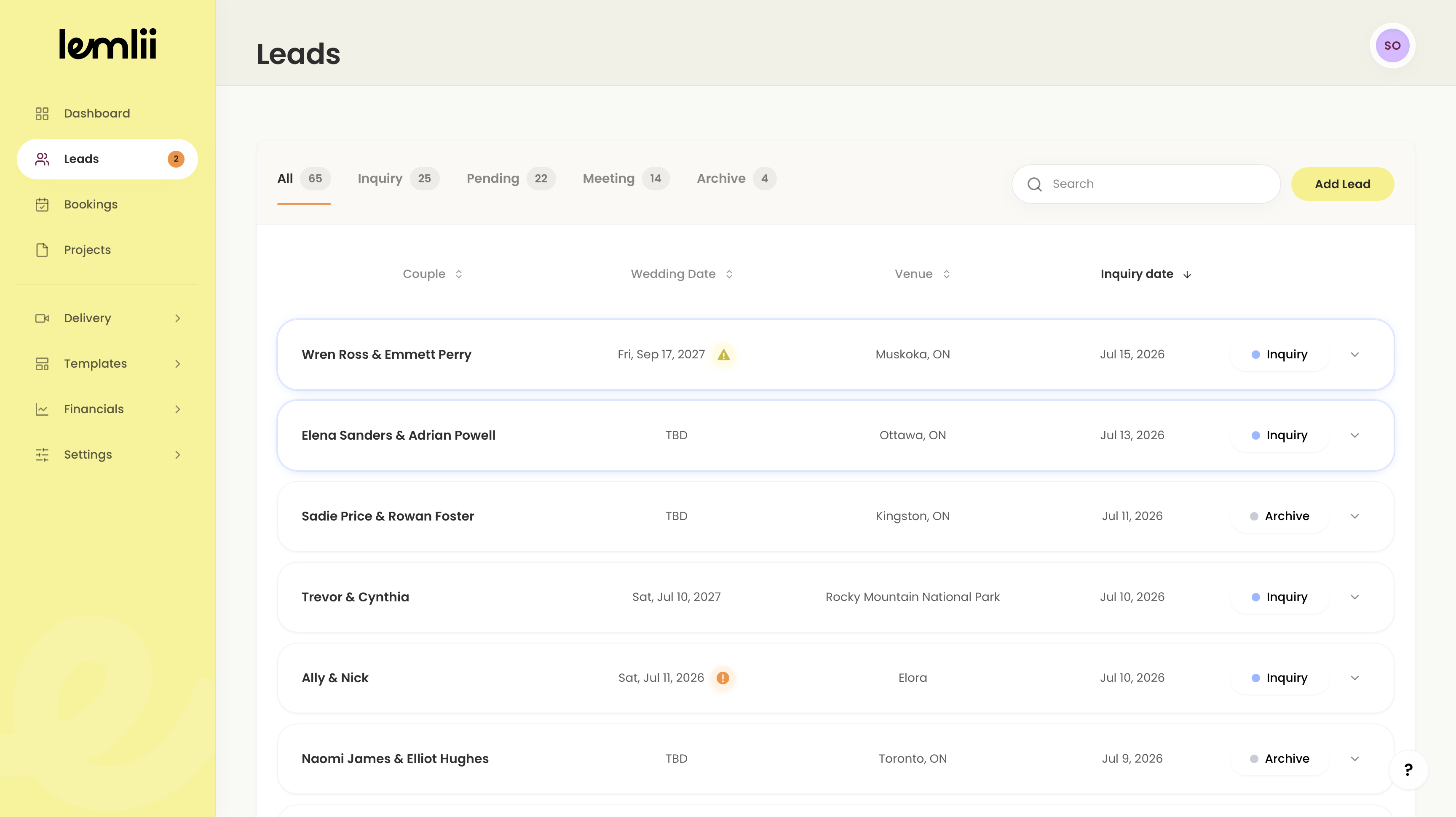 Lemlii leads dashboard overview