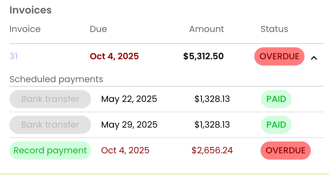 Record payment modal in Lemlii