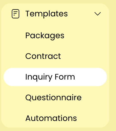 Focused Lemlii Templates menu with Inquiry Form selected.